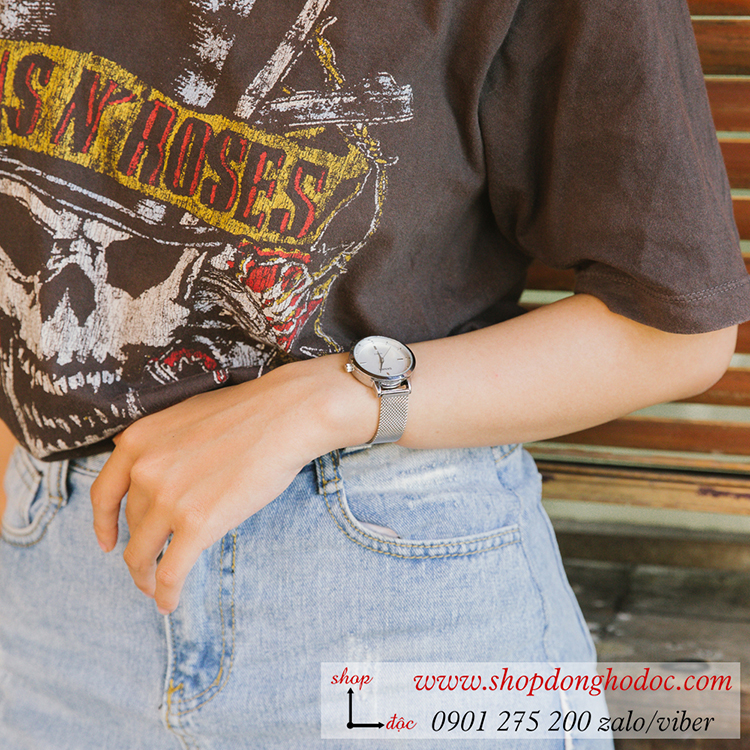 Đồng hồ nữ Skmei dây kim loại mặt tròn bạc thanh lịch ĐHĐ25902