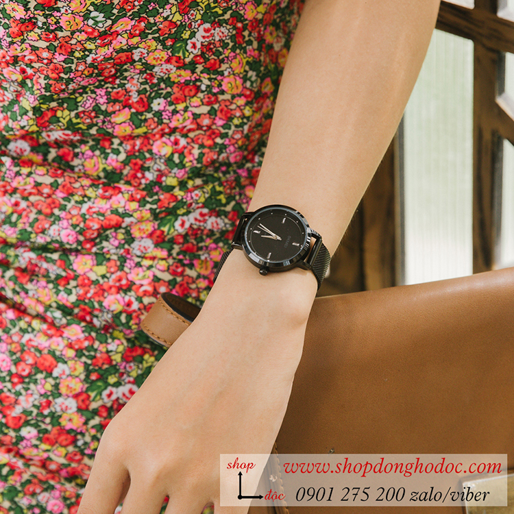 Đồng hồ nữ Skmei dây kim loại mặt tròn đen cá tính ĐHĐ25901