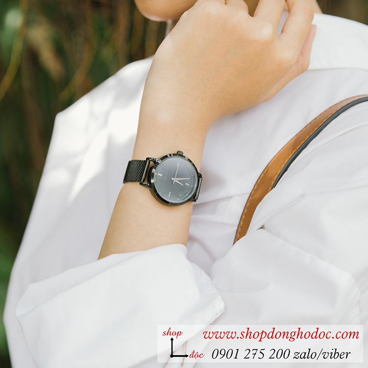 Đồng hồ nữ Skmei dây kim loại mặt tròn đen cá tính ĐHĐ25901