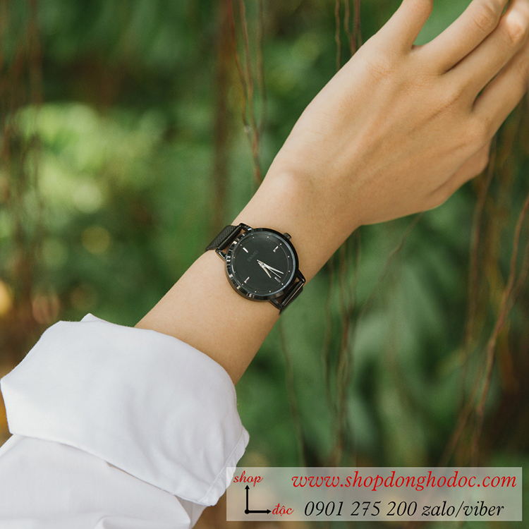 Đồng hồ nữ Skmei dây kim loại mặt tròn đen cá tính ĐHĐ25901