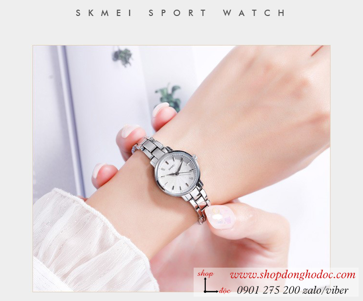 Đồng hồ nữ size nhỏ Skmei dây kim loại mặt tròn bạc thanh lịch ĐHĐ26101 Đồng hồ nữ size nhỏ Skmei dây kim loại mặt tròn bạc thanh lịch ĐHĐ26101