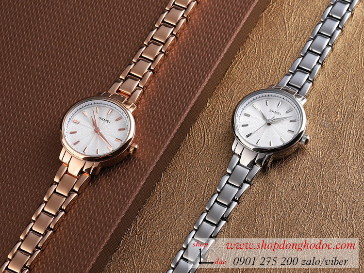 Đồng hồ nữ size nhỏ Skmei dây kim loại mặt tròn vàng sang chảnh ĐHĐ26102