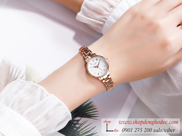 Đồng hồ nữ size nhỏ Skmei dây kim loại mặt tròn vàng sang chảnh ĐHĐ26102
