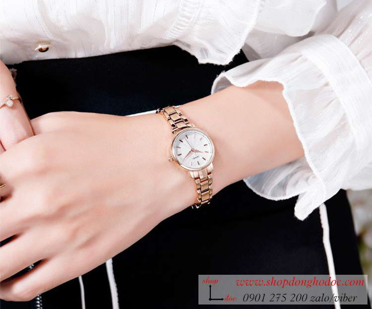 Đồng hồ nữ size nhỏ Skmei dây kim loại mặt tròn vàng sang chảnh ĐHĐ26102