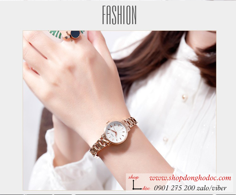 Đồng hồ nữ size nhỏ Skmei dây kim loại mặt tròn vàng sang chảnh ĐHĐ26102