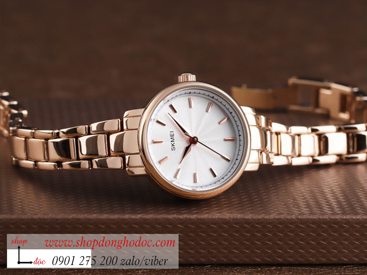 Đồng hồ nữ size nhỏ Skmei dây kim loại mặt tròn vàng sang chảnh ĐHĐ26102
