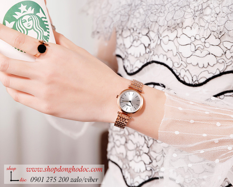 Đồng hồ nữ size nhỏ Skmei dây kim loại mặt tròn vàng hồng thời thượng ĐHĐ2643