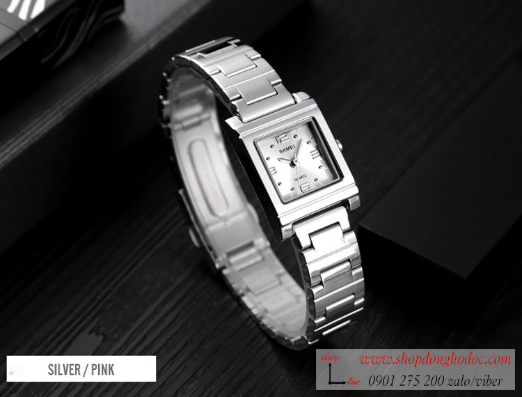Đồng hồ nữ Skmei dây kim loại bạc mặt vuông bạc thanh lịch ĐHĐ26701