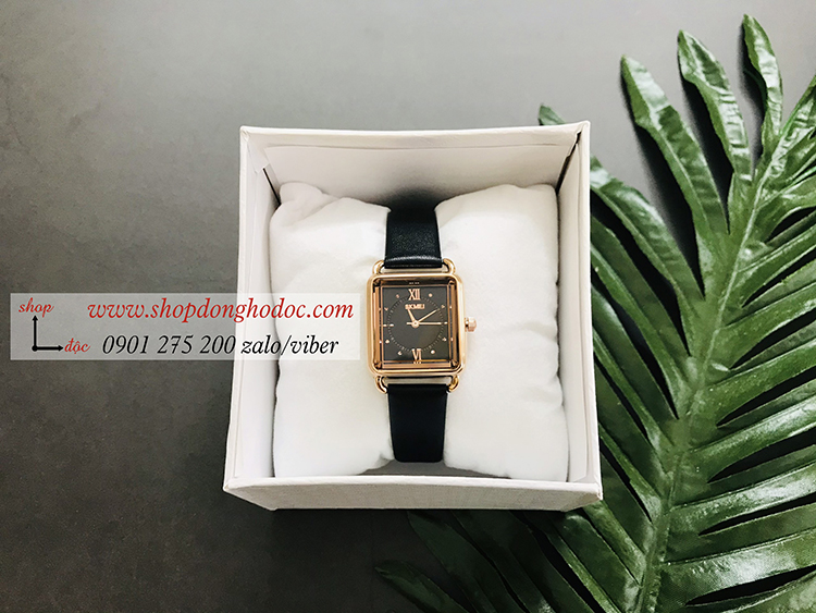 Đồng hồ nữ Skmei dây da mặt vuông đen thanh lịch ĐHĐ36801
