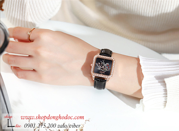 Đồng hồ nữ Skmei dây da mặt vuông đính đá đen cá tính ĐHĐ36902 Đồng hồ nữ Skmei dây da mặt vuông đính đá đen cá tính ĐHĐ36902